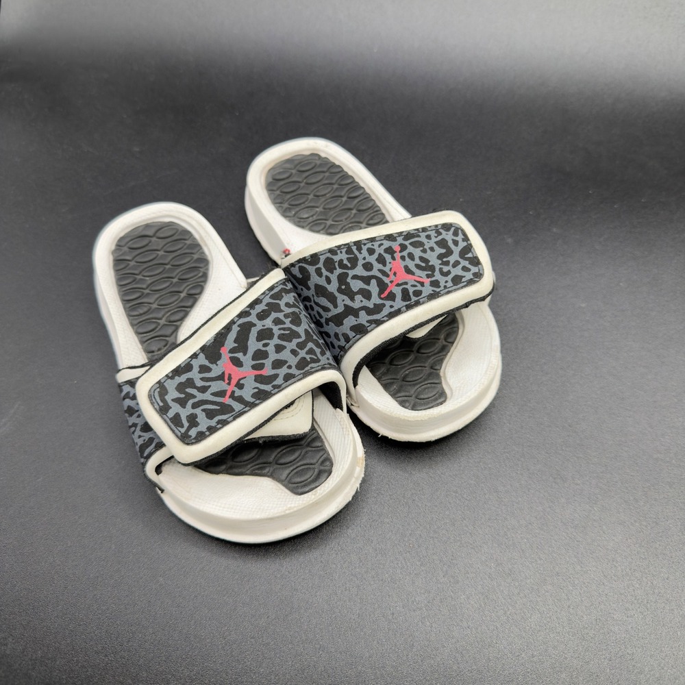 Jordan Hydro 2 Elephant Print Slide Sandals Toddler 8C White Grey Red Athletic